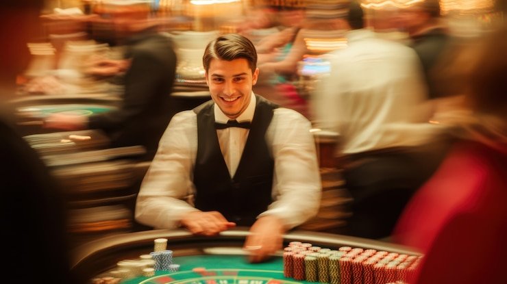 Demonstrasi gameplay Casino Hold'em hyperslot88 dengan urutan pembagian kartu dan antarmuka taruhan